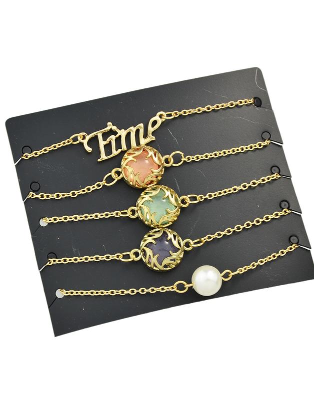 Shein Black Color Boho Imitation Gemstone Chain Bracelets Set