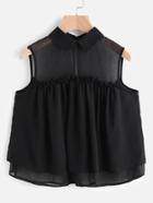 Shein Mesh Shoulder Sleeveless Frill Trim Layered Top