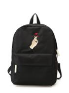 Shein Love Gesture Embroidered Canvas Backpack