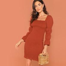 Shein Gathered Sleeve Frill Trim Shirred Dress