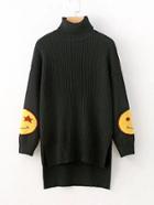 Shein Smile Face Step Hem Rib Knit Jumper
