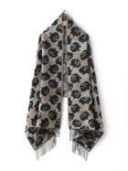 Shein Beige Stripe Kitty Head Jacquard Fringe Shawl Scarf