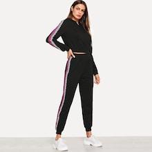 Shein Plaid Detail Hoodie Top & Pants Set