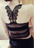 Rosewe Lace Crochet Solid Black Crop Top