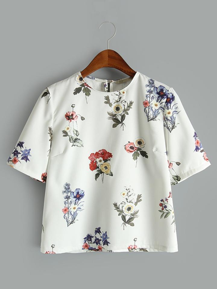 Shein Floral Print Short Sleeve Top