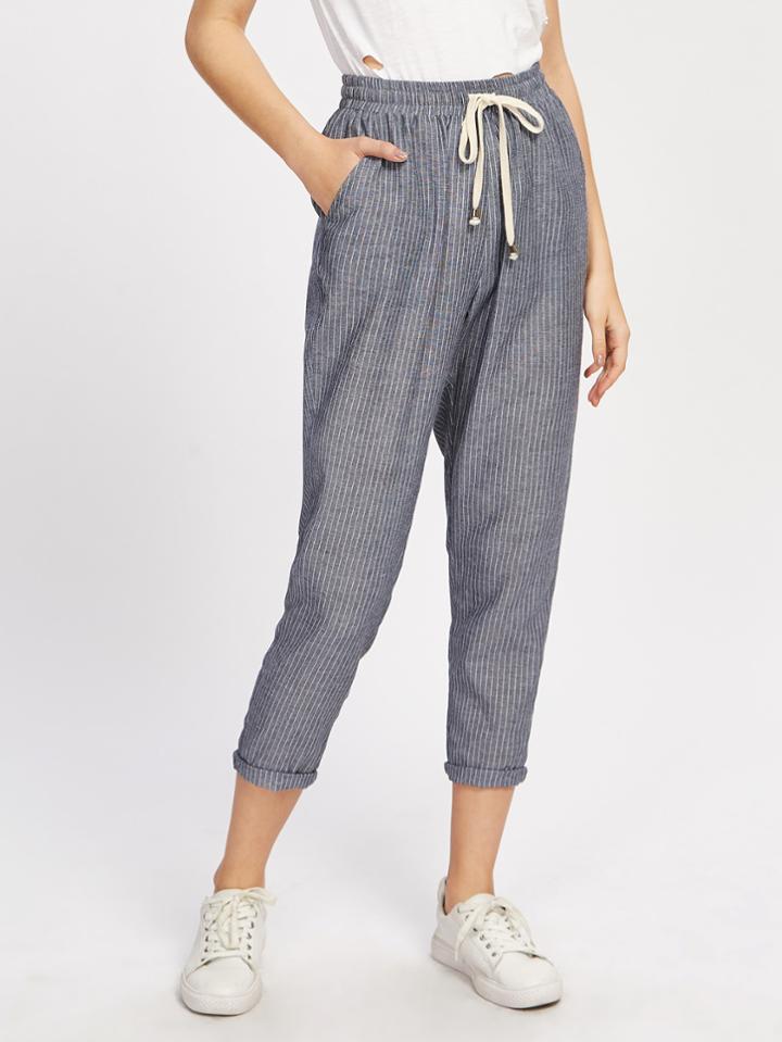 Shein Pocket Side Pinstripe Peg Pants