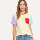 Shein Pocket Front Color Block T-shirt