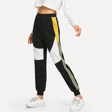 Shein Contrast Letter Tape Cut And Sew Sweatpants
