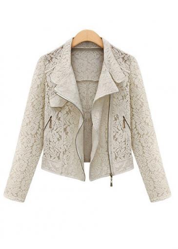 Rosewe Biege Lace Short Motorcycle Jackets With Turndown Collar
