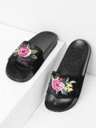 Shein Velvet Floral Patch Slides