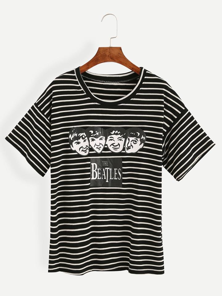 Shein Striped Dropped Shoulder Seam T-shirt