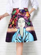 Shein Multicolor Vintage Portrait Print Skirt