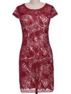 Shein Red Round Neck Cap Sleeve Embroidered Dress