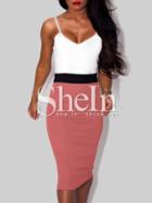 Shein Pink White Slipdresses Spaghetti Strap Color Block Dress