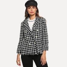 Shein Double Button Raw Hem Notched Coat