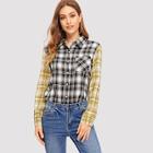 Shein Single-breasted Plaid Blouse
