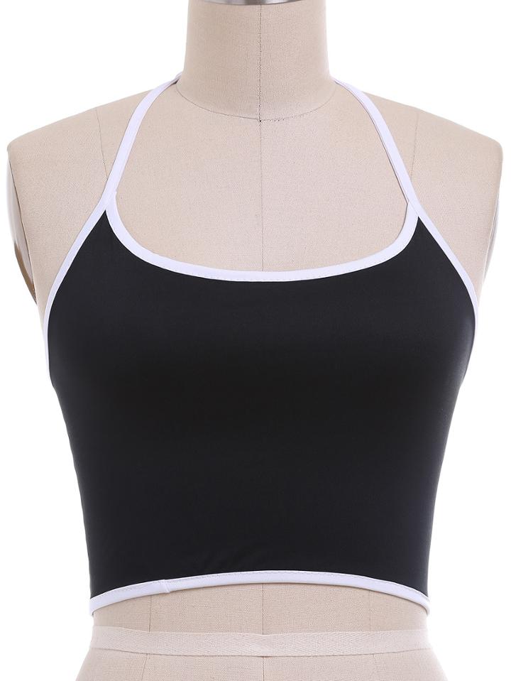 Shein Black Halter Contrast Trims Cami Top