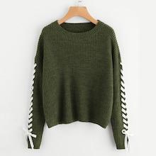Shein Plus Lace Up Sleeve Sweater