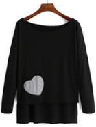 Shein Black Heart Pattern Dip Hem T-shirt