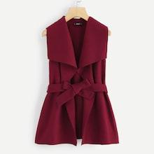 Shein Drape Collar Belted Sleeveless Coat