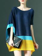 Shein Navy Color Block Pleated Elastic Dress