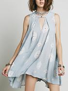 Shein Blue Sleeveless Hollow Geometric Print Loose Dress