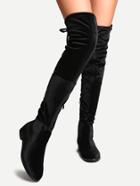 Shein Black Faux Suede Side Zipper Tie Back Over The Knee Boots