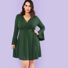 Shein Plus Flounce Sleeve Surplice Wrap Dress