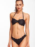 Shein Black Scalloped Trim Halter Sexy Bikini Set