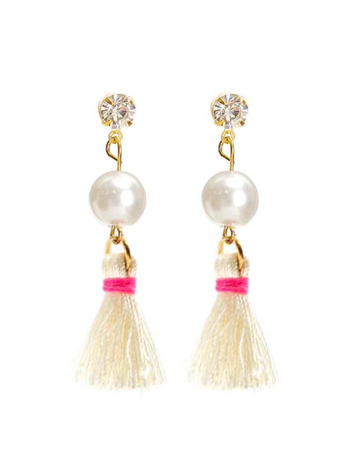Shein Tassel Drop Earrings With Jewelry Detail