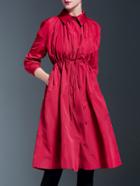 Shein Red Lapel Drawstring Pockets Coat