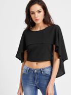 Shein Black Cape Overlay Zipper Back Crop Top