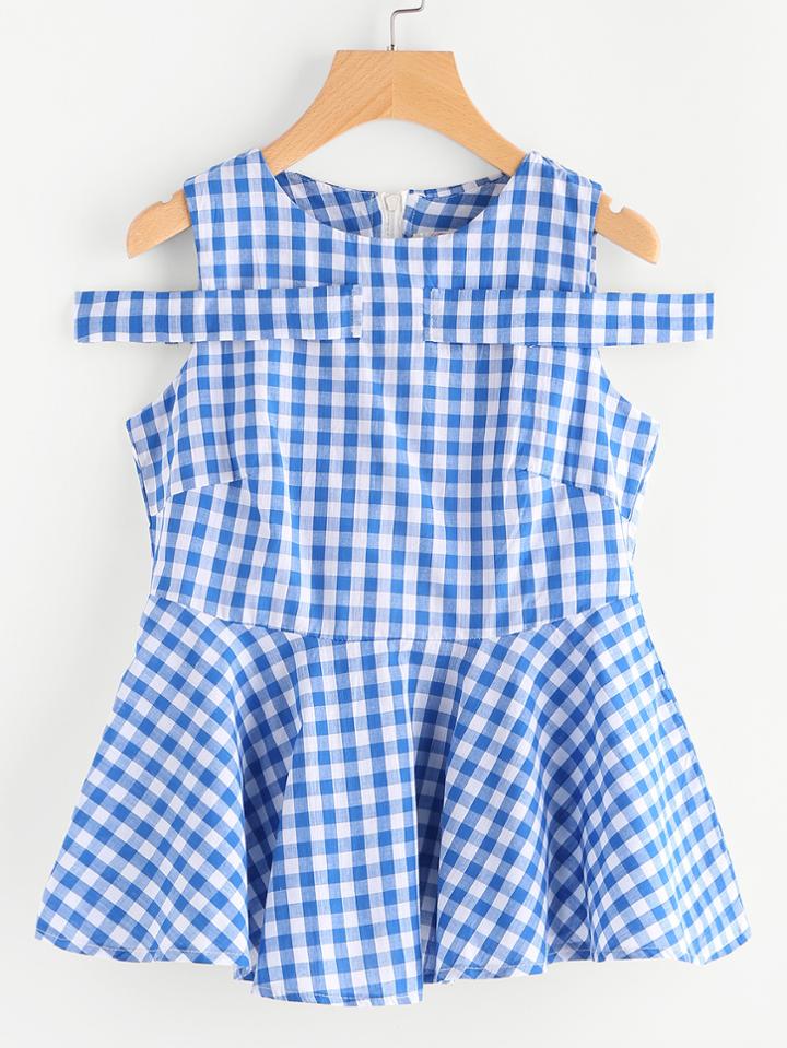 Shein Gingham Zipper Back Peplum Top