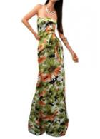 Rosewe Flower Print High Waist Green Maxi Dress