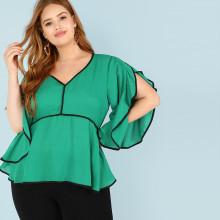 Shein Plus Contrast Binding Bell Sleeve Blouse