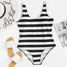 Shein Plus Striped Low Back Swimsuit
