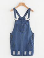 Shein Ripped Dungaree Dress With Pocket