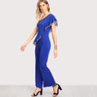 Shein Striped Panel One Shoulder Flare Hem Jumpsuit