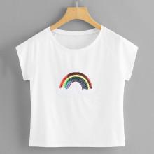 Shein Contrast Rainbow Sequin Embellished Tee