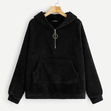 Shein Plus Half Placket Teddy Sweatshirt