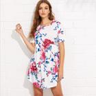 Shein Botanical Print Curved Hem Smock Dress