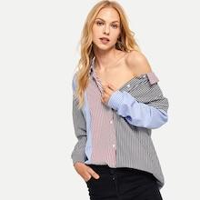 Shein Striped Colorblock Dip Hem Blouse