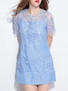 Shein Blue Sheer Gauze Embroidered Shift Dress