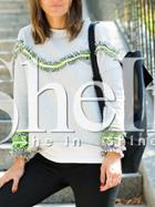 Shein Grey Round Neck Fringe Sweatshirt