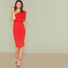 Shein One Shoulder Puff Sleeve Solid Pencil Dress