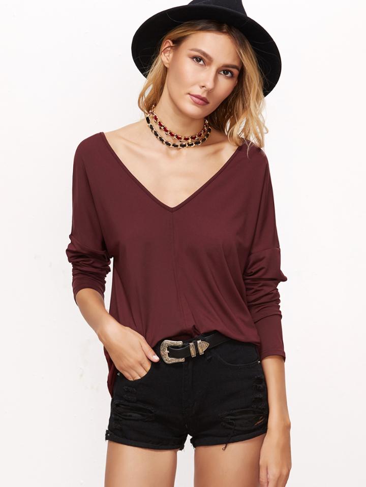 Shein Double V Neckline Drop Shoulder T-shirt