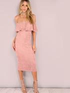 Shein Pink Faux Suede Off The Shoulder Ruffle Dress