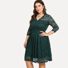 Shein Plus Lace V-neckline Hollow Out Dress