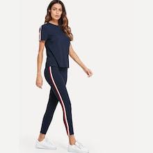 Shein Striped Side Short Sleeve Top & Pants Set