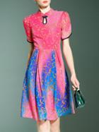 Shein Hot Pink Contrast Blue Print A-line Dress
